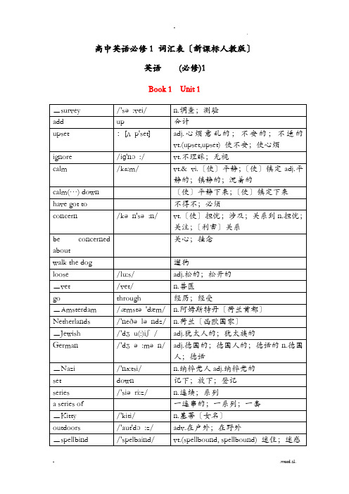 人教版新课标高中英语必修1_词汇表(带音标打印默写版)