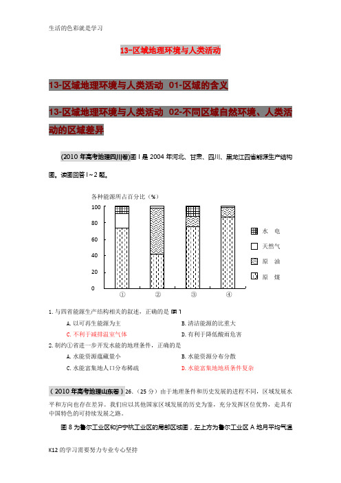 [推荐学习]2010年高考地理 区域地理环境与人类活动试题分类汇编