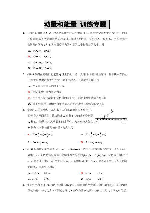 高三物理动量和能量 训练专题 (含详细解析过程)