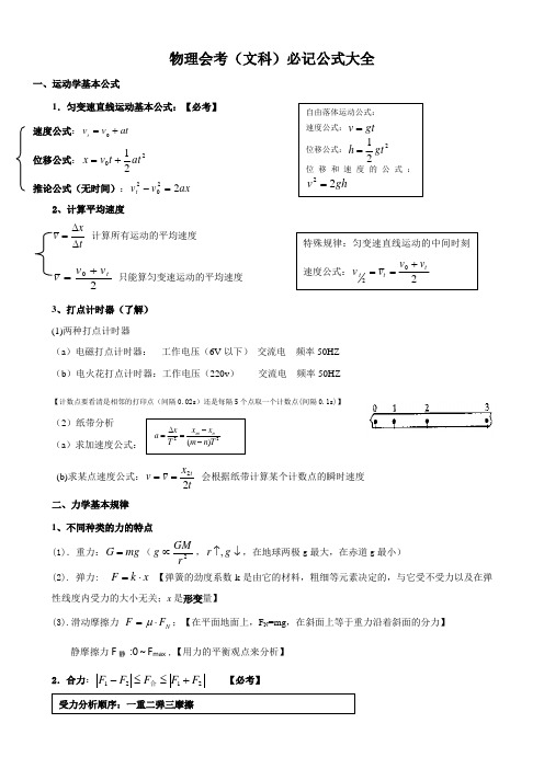 2019高中物理会考必记公式