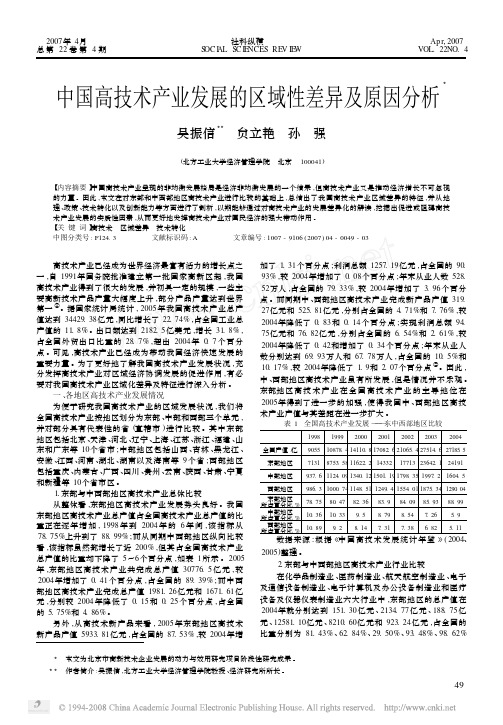 中国高技术产业发展的区域性差异及原因分析