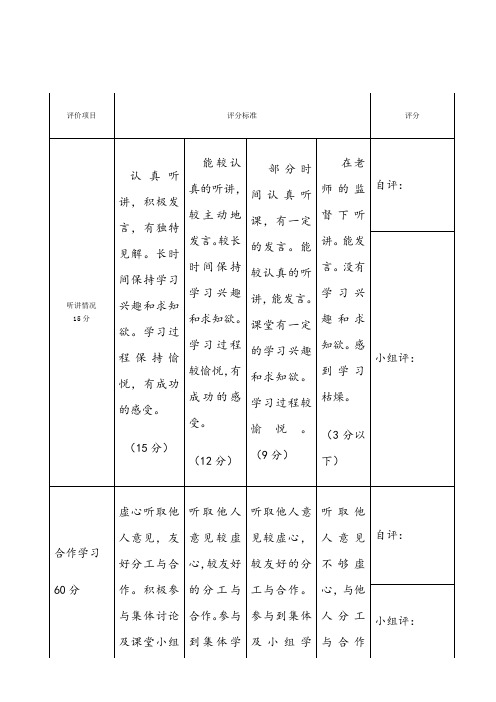 语文课堂学生评价表