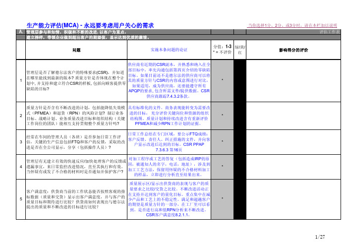 生产能力评估MCA