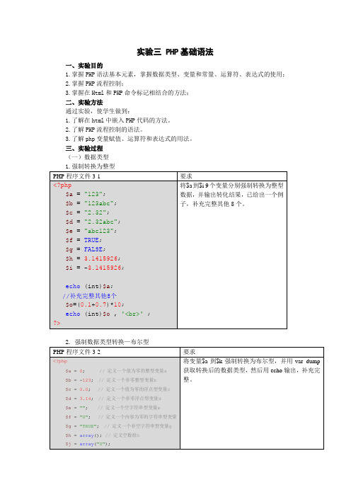 实验三 PHP基础语法