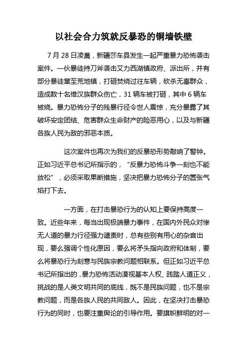 以社会合力筑就反暴恐的铜墙铁壁