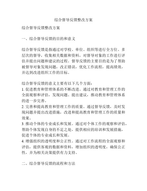 综合督导反馈整改方案 