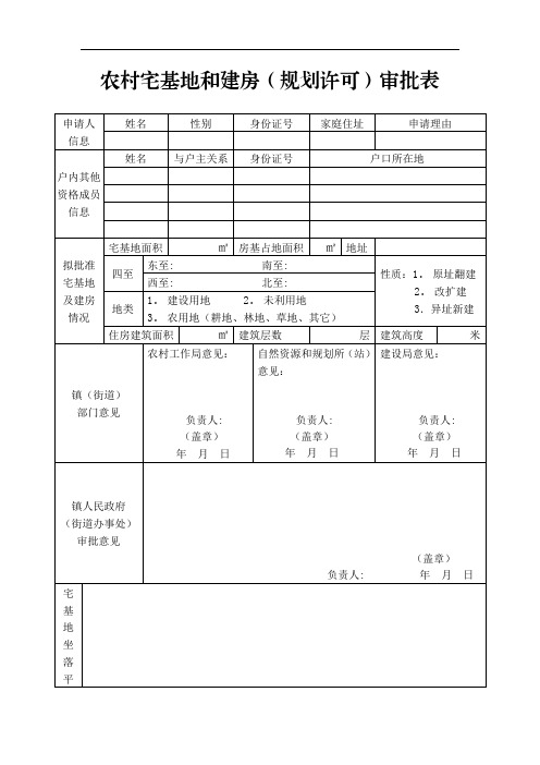 农村宅基地和建房(规划许可)审批表