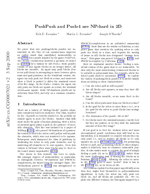 Pushpush and push-1 are np-hard in 2d