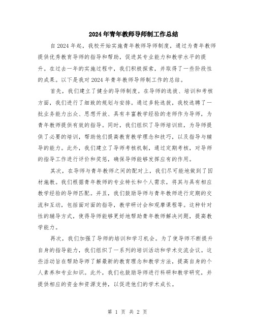 2024年青年教师导师制工作总结