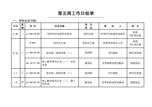 第五周工作日程表【模板】