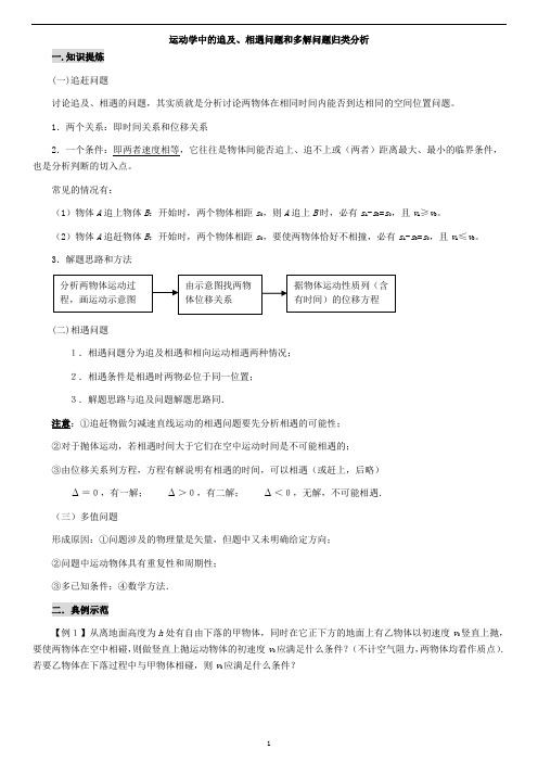 运动学重点难点易错点——追及、相遇问题和多解问题归类分析