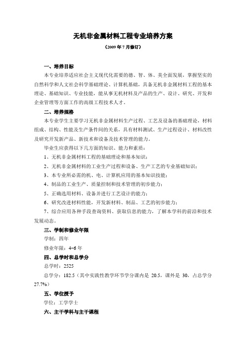 无机非金属材料工程专业培养方案