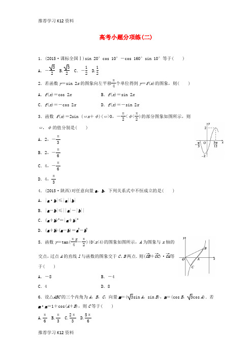 推荐学习K12新(浙江专用)2016高考数学二轮专题突破 高考小题分项练(二)理