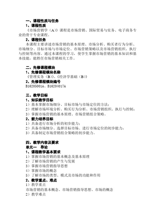 市场营销教学大纲