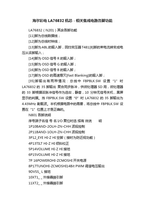 海尔彩电LA76832机芯－相关集成电路各脚功能