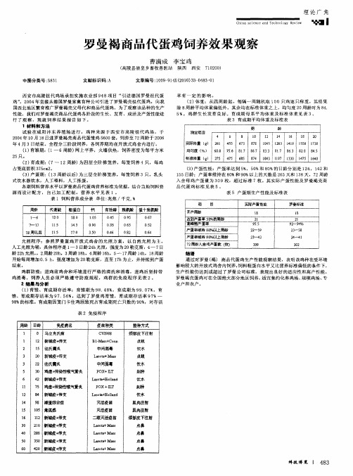 罗曼褐商品代蛋鸡饲养效果观察