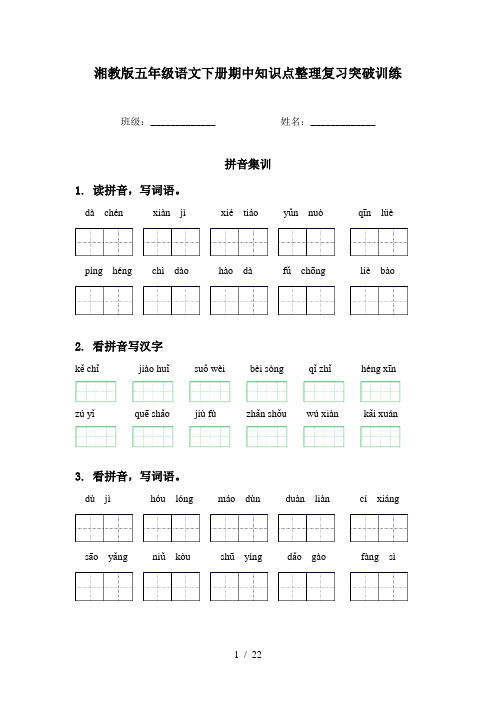 湘教版五年级语文下册期中知识点整理复习突破训练