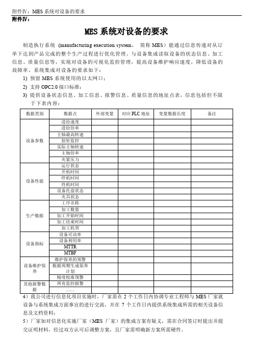 技术协议(mes系统对设备的要求)