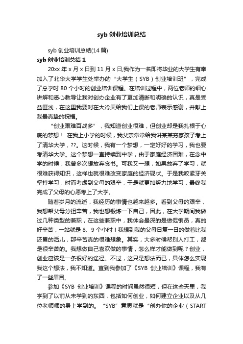 syb创业培训总结