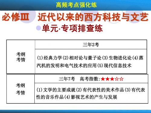 2015届高三历史一轮复习配套课件：近代以来的西方科技与文艺单元专项排查练(岳麓版,共33张PPT)