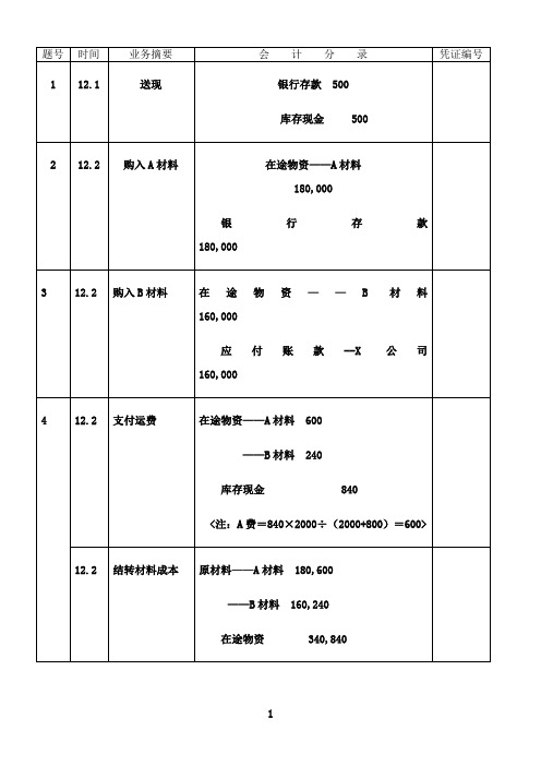 最新会计学原理实验---答案(版发送学生)