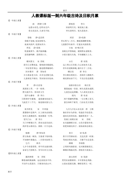 小学语文人教版一至六年级古诗词及日积月累