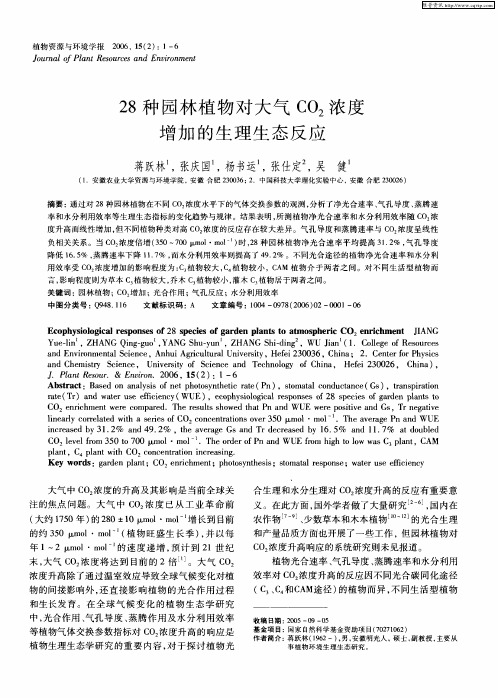 28种园林植物对大气CO2浓度增加的生理生态反应