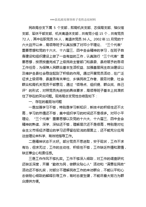 县民政局领导班子党性总结材料_心得体会范文_