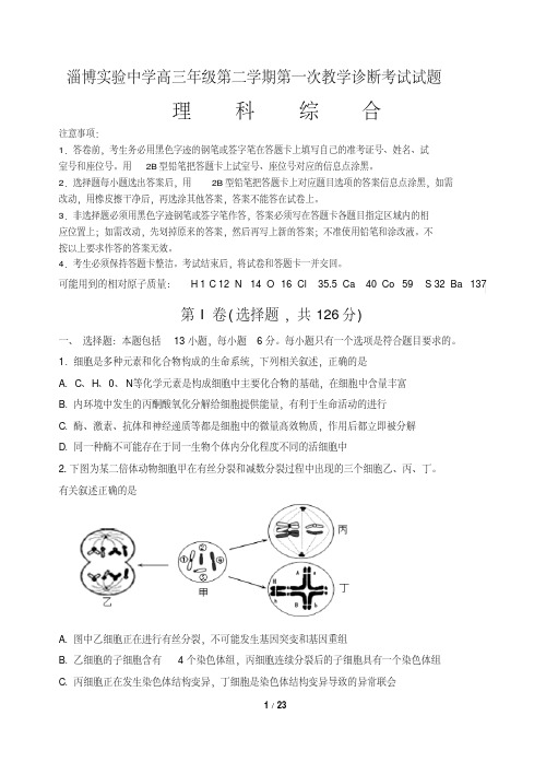 山东省淄博实验中学2019届高三第二学期第一次(4月)教学诊断考试理科综合试题