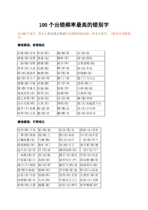 100个出错频率最高的错别字