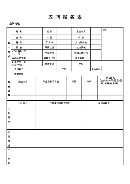 应聘报名表(应聘岗位)【模板】