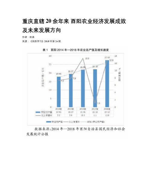 重庆直辖20余年来 酉阳农业经济发展成效及未来发展方向