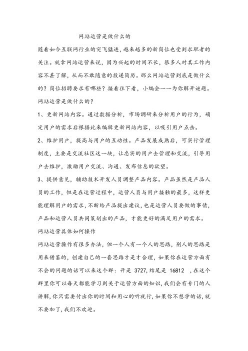 网站运营是做什么的