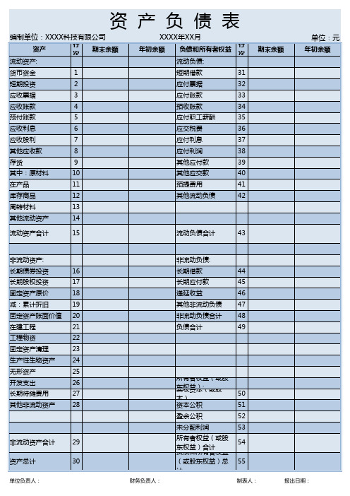 excel模版资产负债表