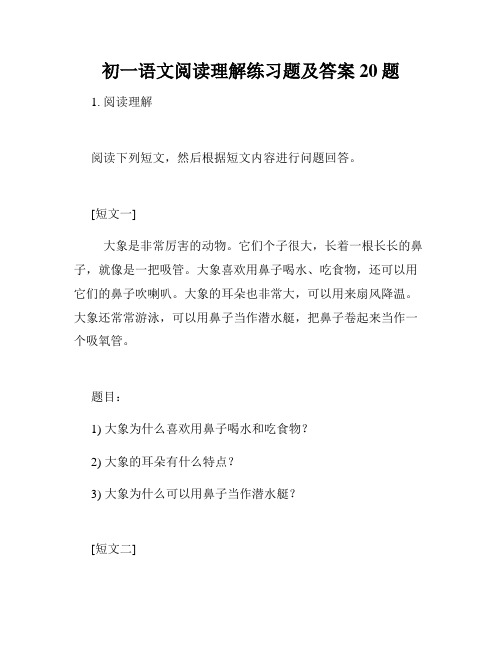 初一语文阅读理解练习题及答案20题