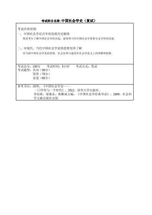 哈尔滨工程大学《中国社会学史》2020考研专业课复试大纲