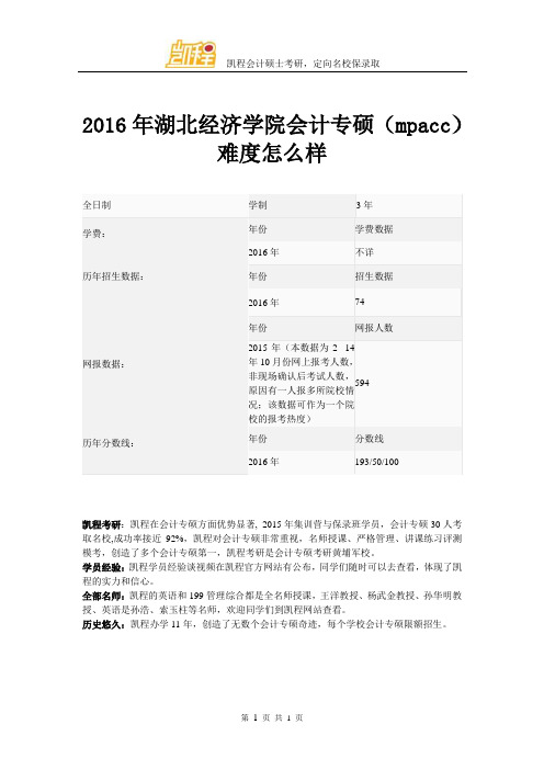 2016年湖北经济学院会计专硕(mpacc)难易程度怎么样