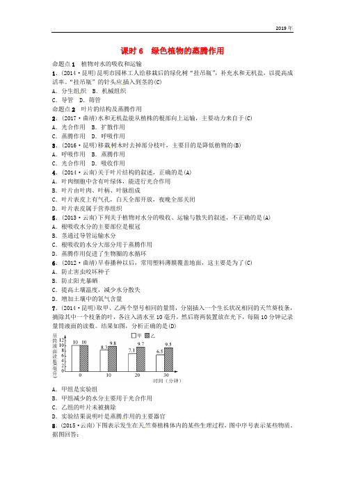 (云南专版)2019届中考生物 教材考点梳理 第6课时 绿色植物的蒸腾作用