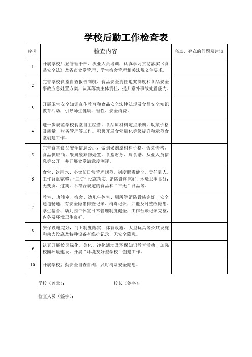 学校后勤工作检查表