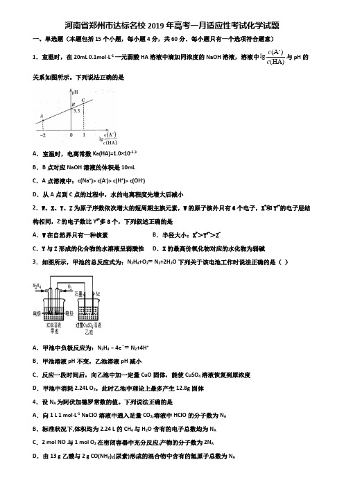 河南省郑州市达标名校2019年高考一月适应性考试化学试题含解析