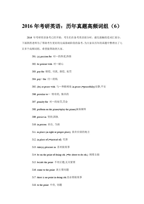 2016年考研英语：历年真题高频词组(6)