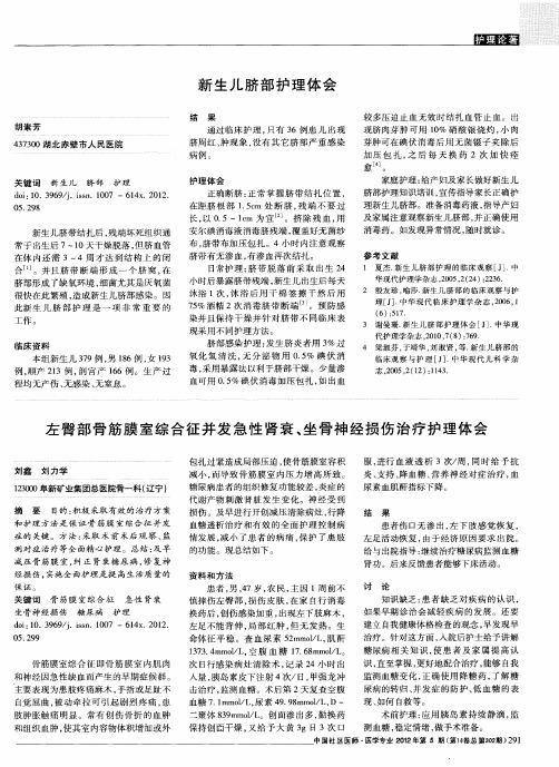 左臀部骨筋膜室综合征并发急性肾衰、坐骨神经损伤治疗护理体会