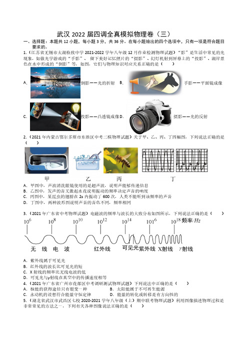 武汉2022届四调模拟九年级物理卷(三)(word版含解析)