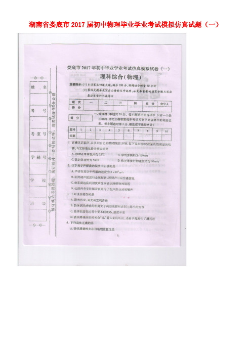 湖南省娄底市初中物理毕业学业考试模拟仿真试题(一)(扫描版)