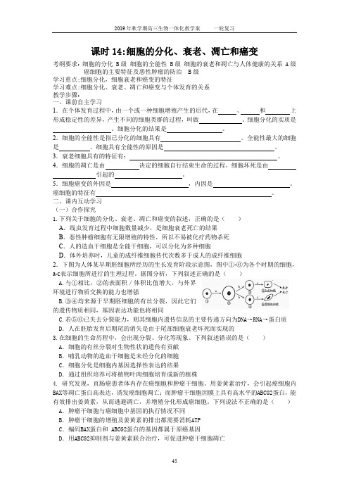 课时14细胞的分化、衰老、凋亡和癌变