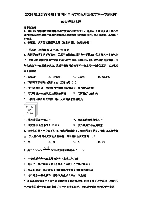 2024届江苏省苏州工业园区星港学校九年级化学第一学期期中统考模拟试题含解析