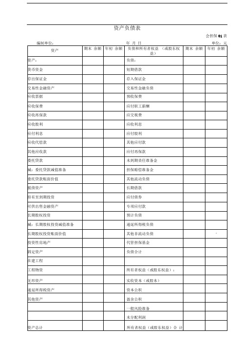 融资性担保公司财务报表