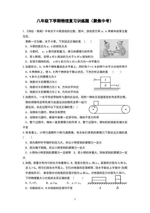 八年级下学期物理力学复习训练题