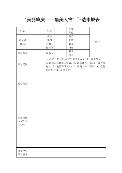 美丽肇庆——最美人物评选申报表