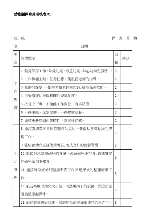 保育员工作考核表6表